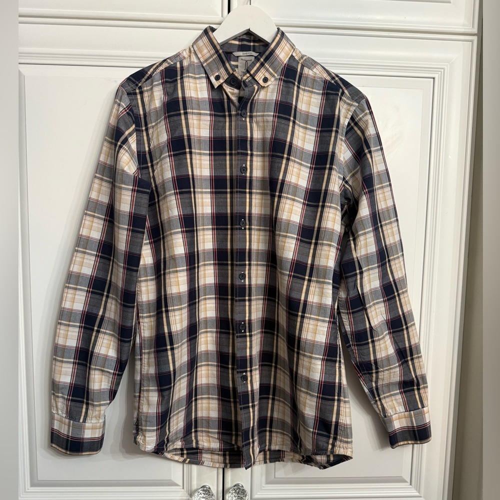 Tristan Medium 15-15 1/2 Fitted Blue Plaid Dress Button Down Shirt 100% Cotton